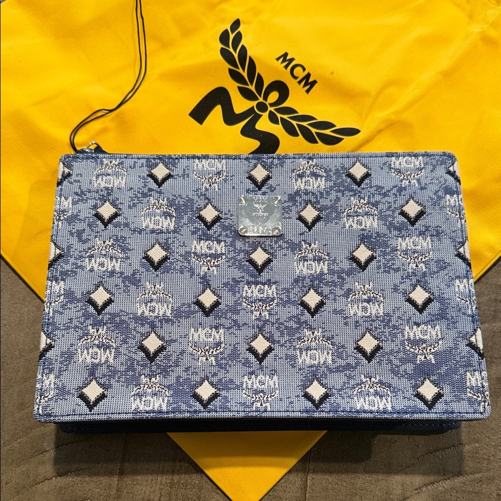 Brand new MCM Blue and White Patterned Wristlet